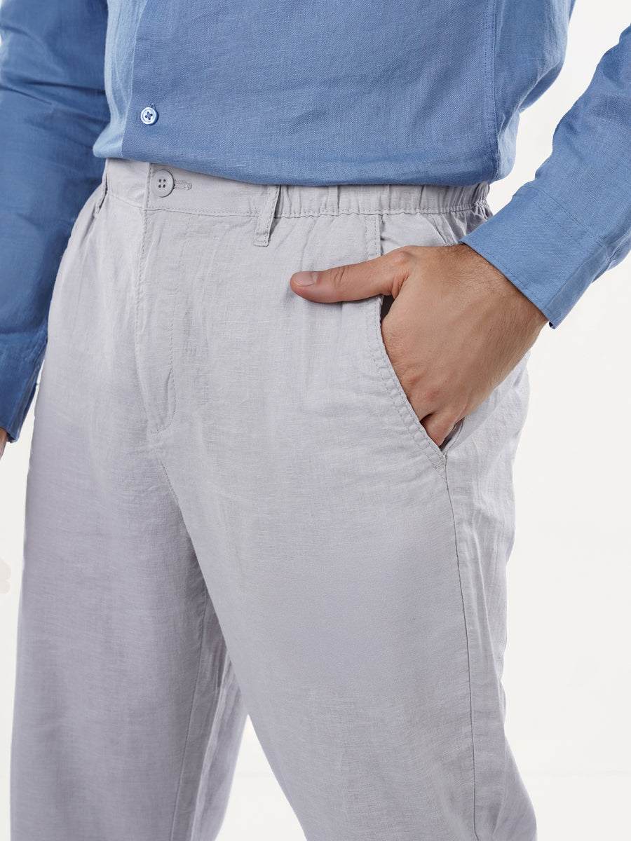 Celio* Linen-Blend Straight Fit Grey Trouser