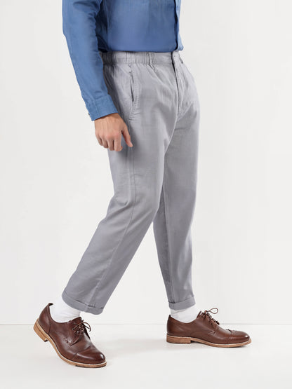 Grey Linen Regular Fit Trousers