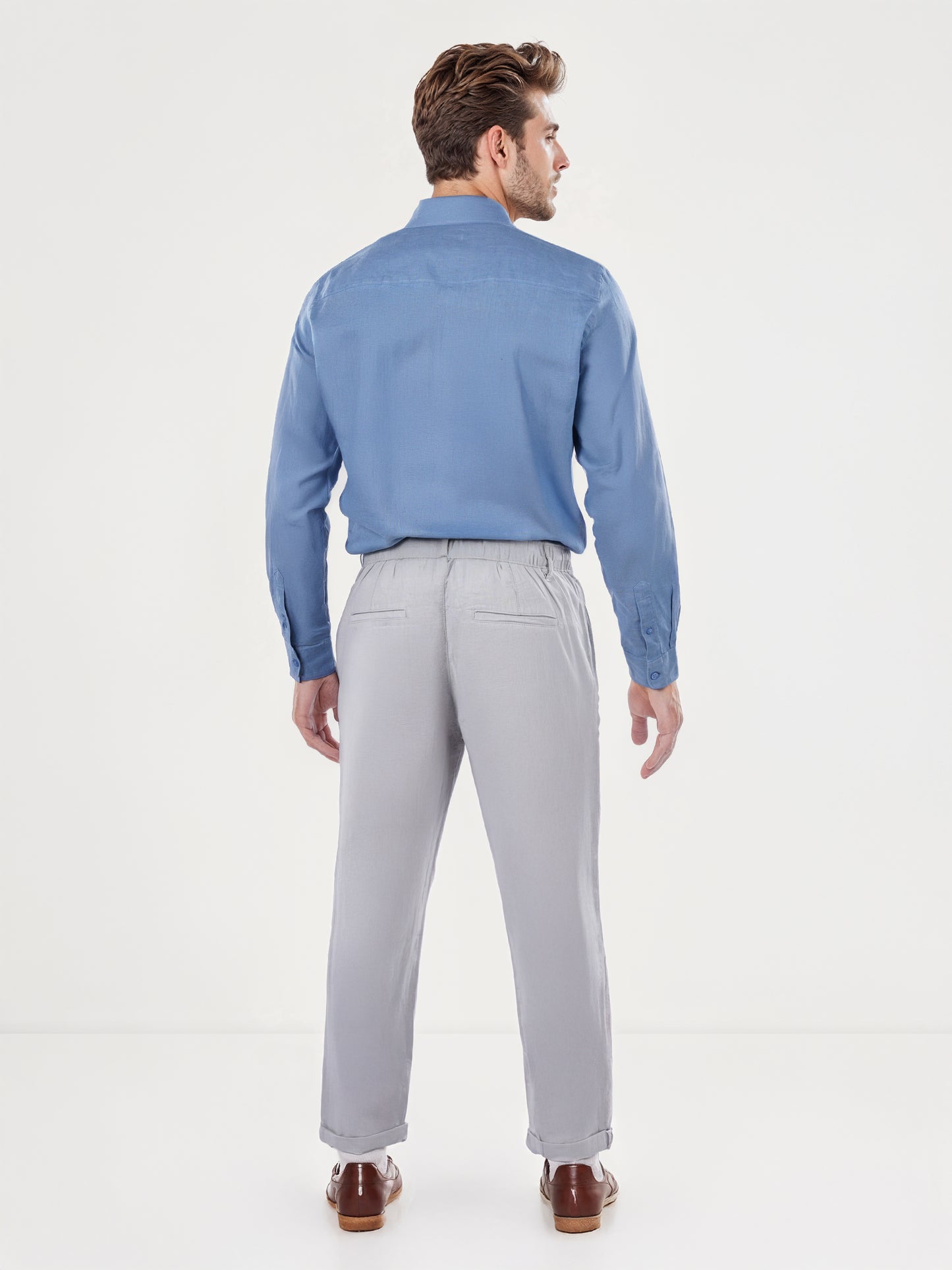 Grey Linen Regular Fit Trousers