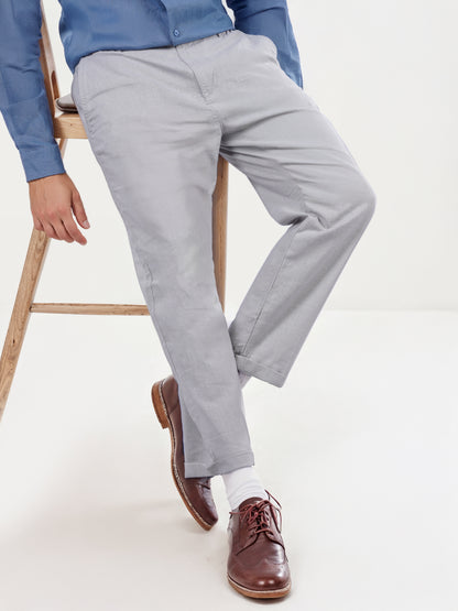 Grey Linen Regular Fit Trousers