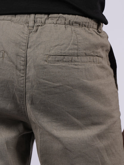 Celio Men Khaki Solid Straight Fit Cotton-Linen-Blend Trousers