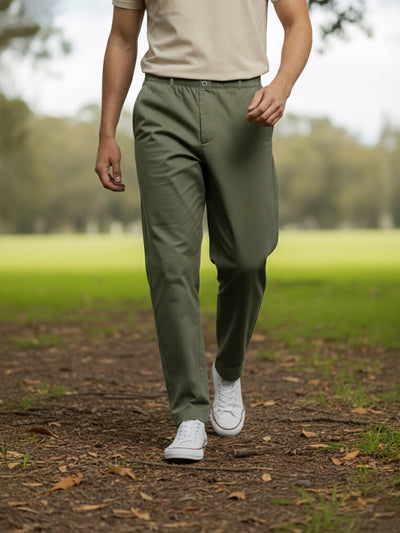 Celio* Men Olive Solid Regular Fit Linen Trousers
