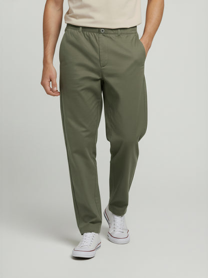 Celio* Men Olive Solid Regular Fit Linen Trousers