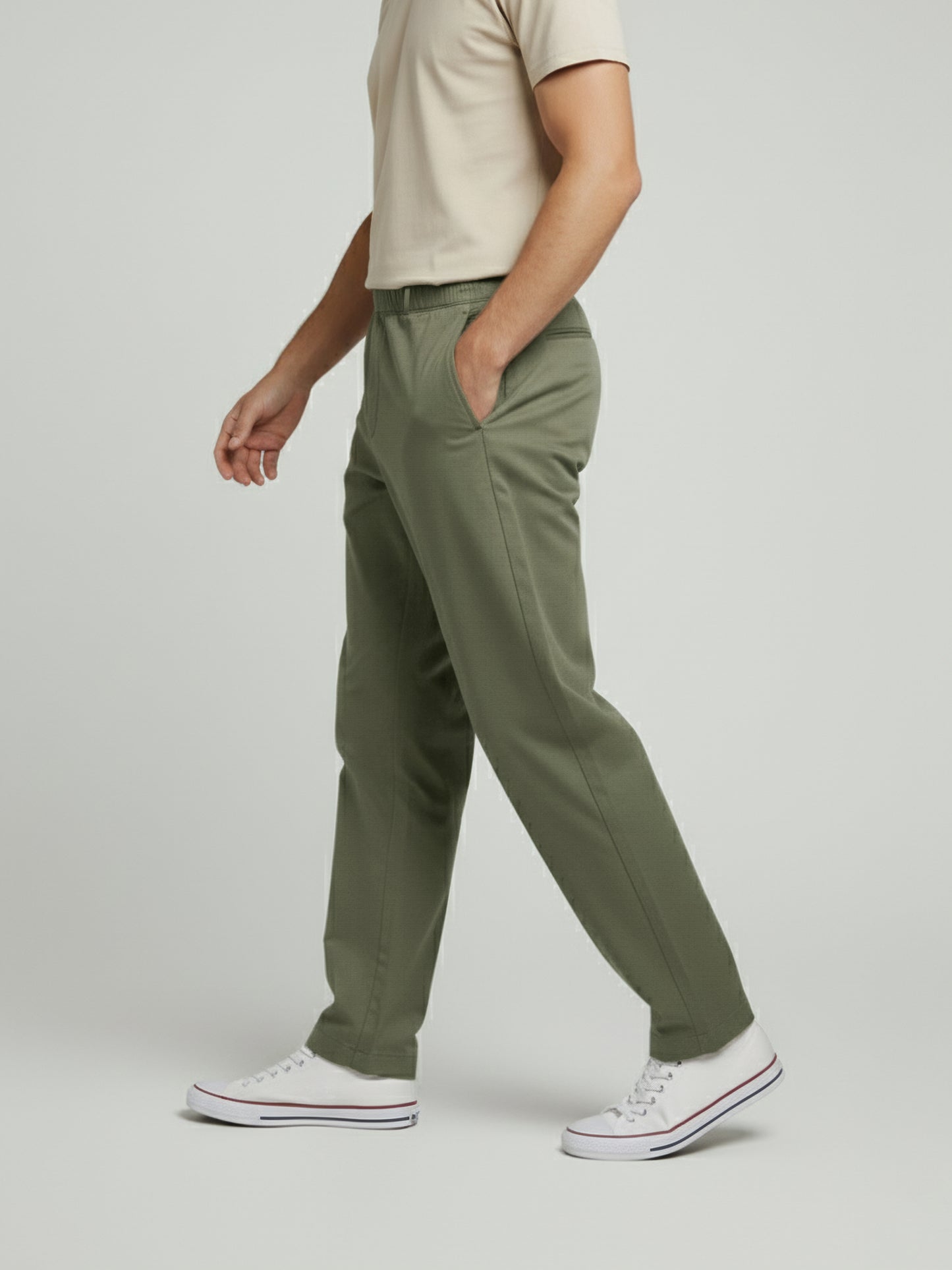 Celio* Men Olive Solid Regular Fit Linen Trousers