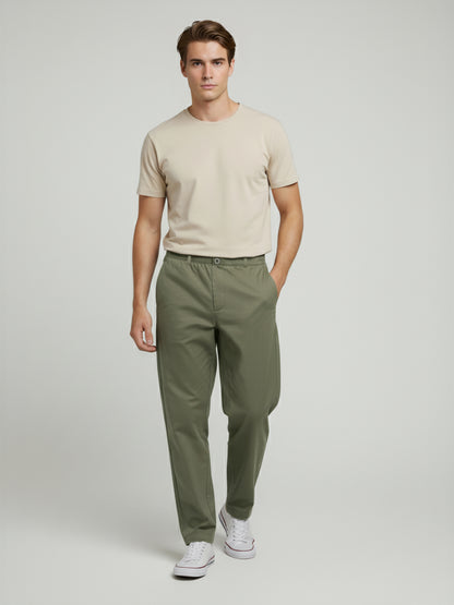 Celio* Men Olive Solid Regular Fit Linen Trousers