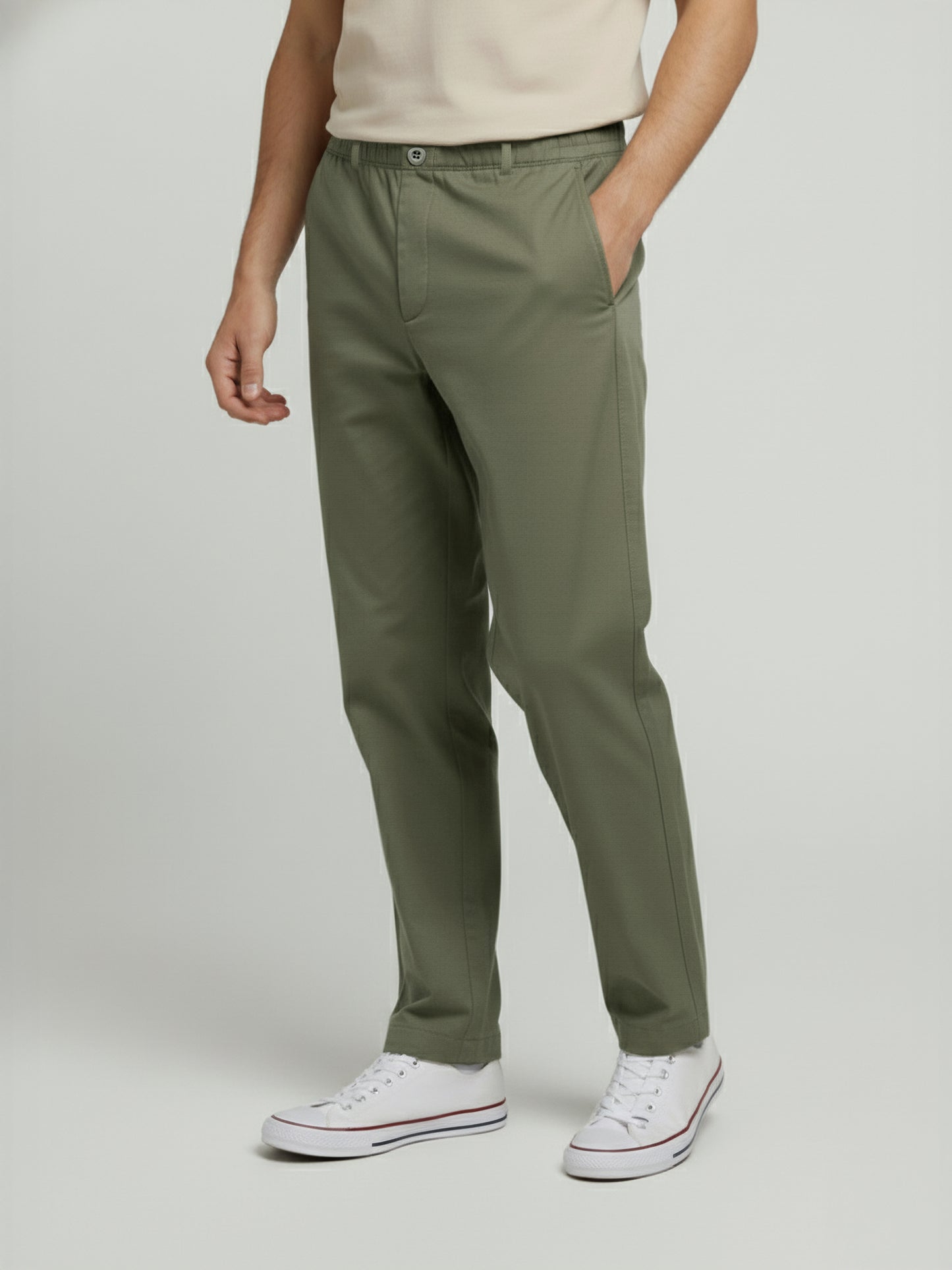 Celio* Men Olive Solid Regular Fit Linen Trousers