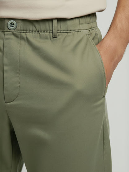 Celio* Men Olive Solid Regular Fit Linen Trousers