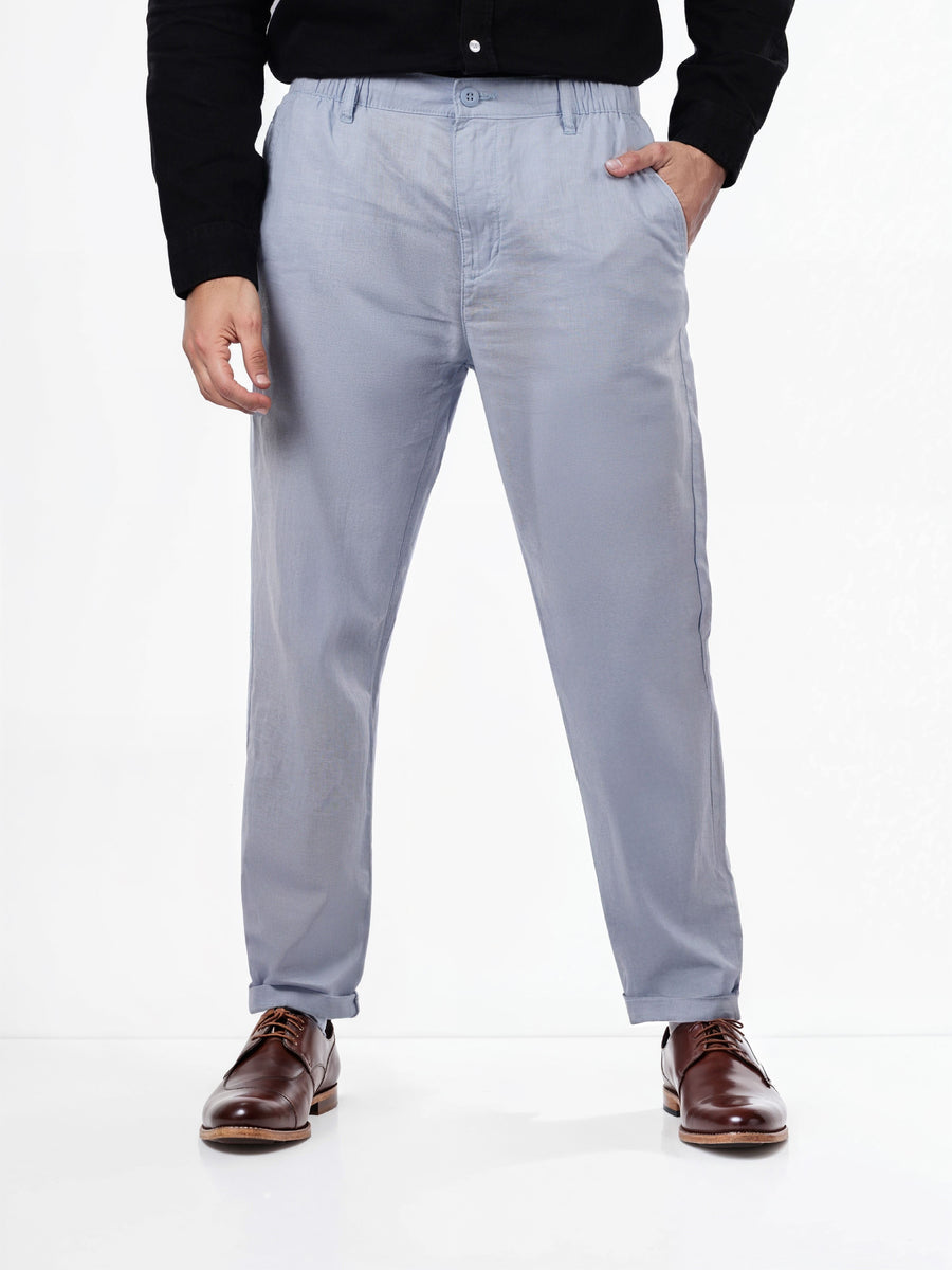 Celio* Men Solid Linen Blue Straight Fit Trousers