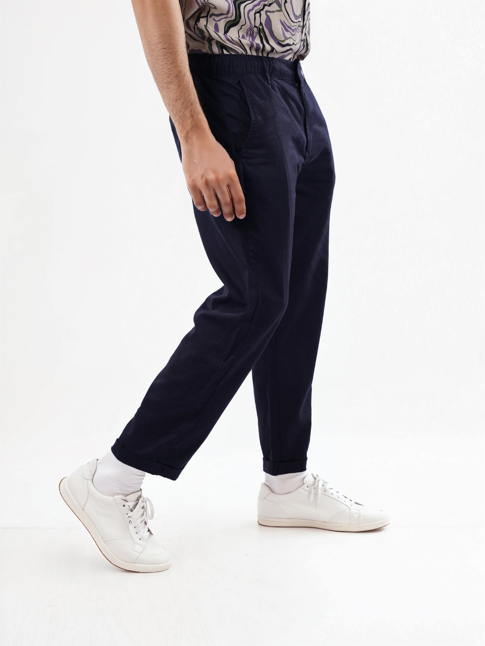 Celio* Linen-Blend Straight Fit Navy Blue Trouser