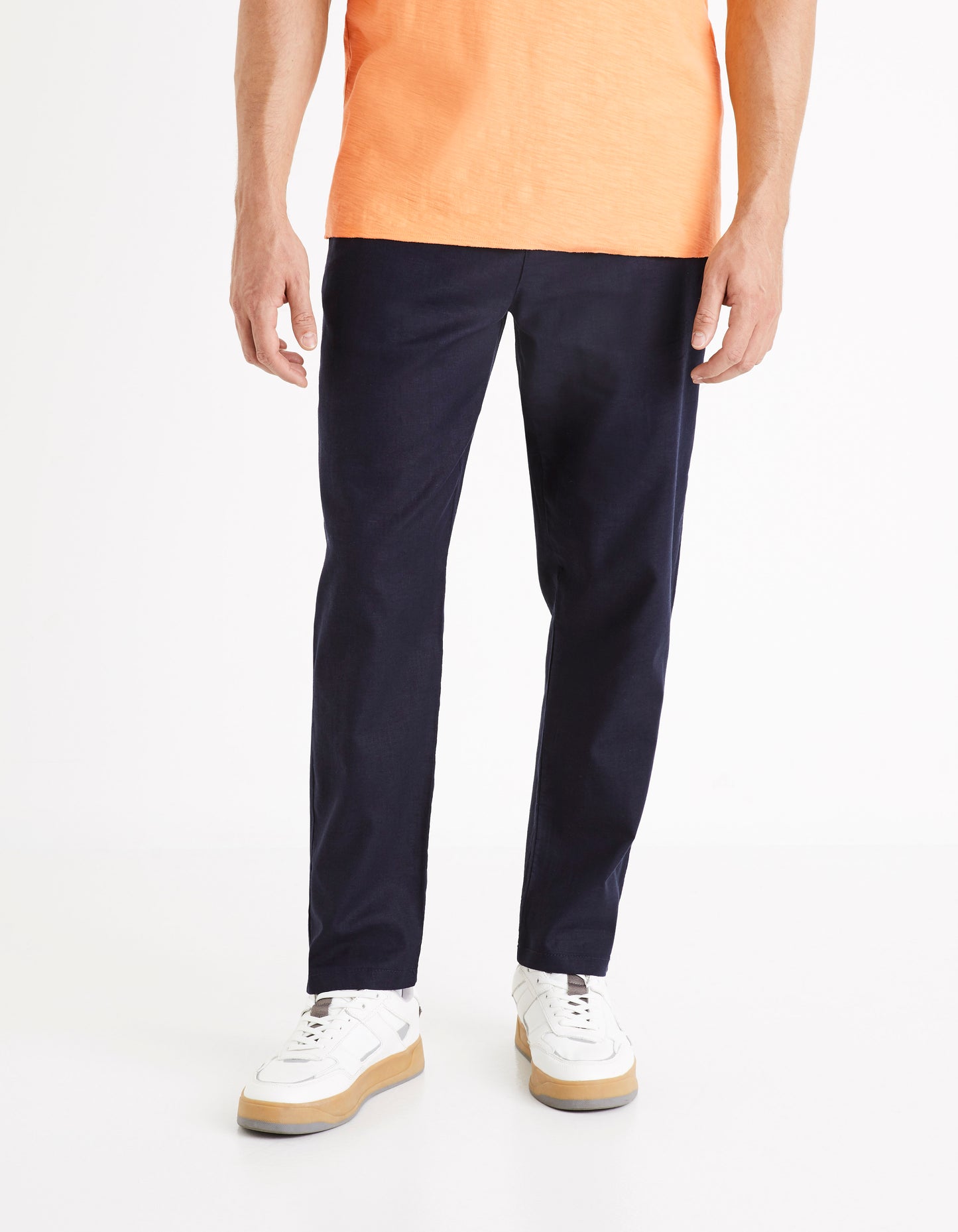 Celio* Linen-Blend Straight Fit Navy Blue Trouser