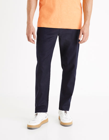 Celio* Linen-Blend Straight Fit Navy Blue Trouser