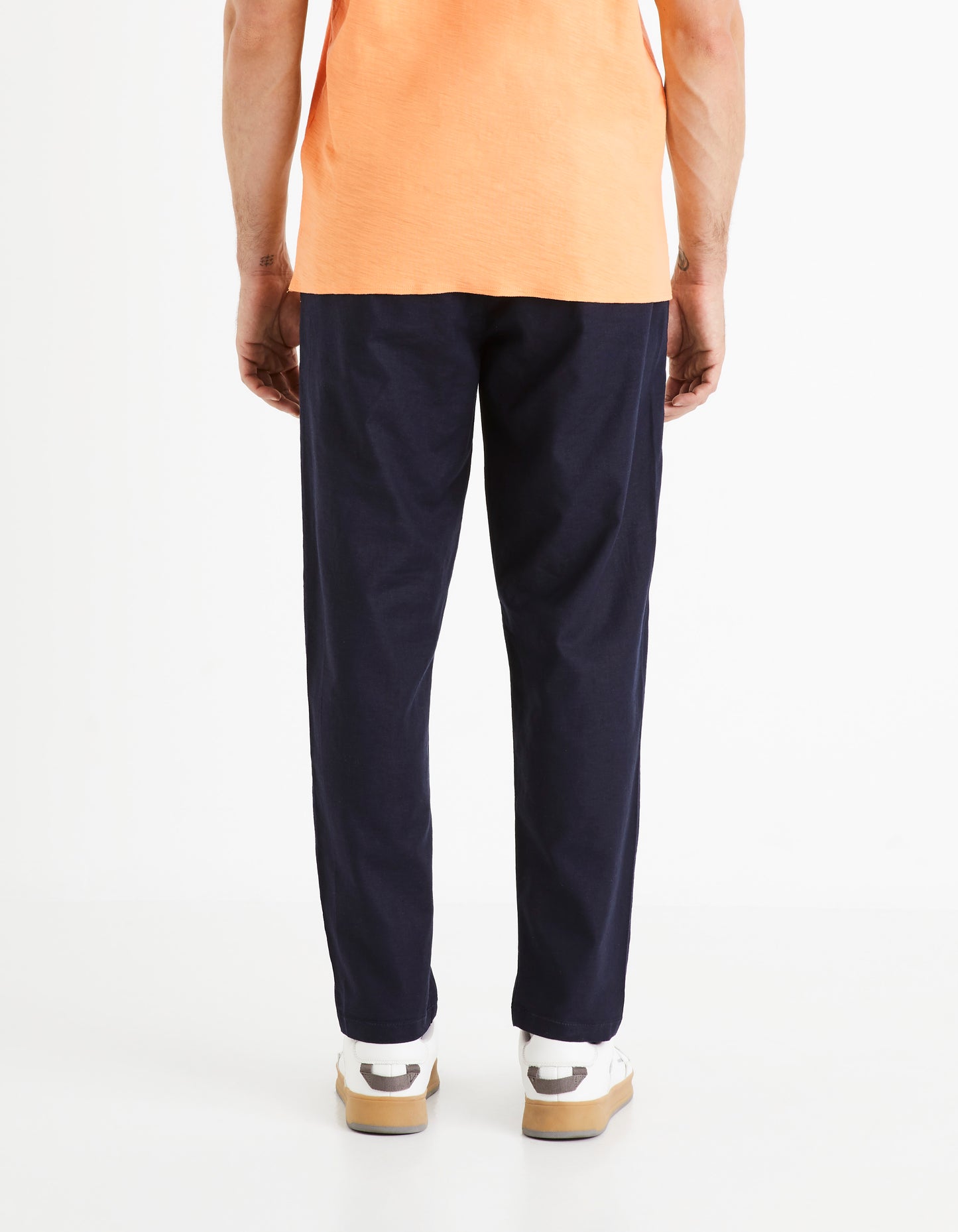 Celio* Linen-Blend Straight Fit Navy Blue Trouser