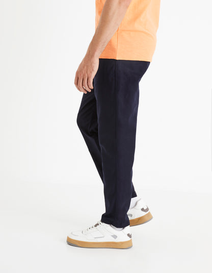 Celio* Linen-Blend Straight Fit Navy Blue Trouser