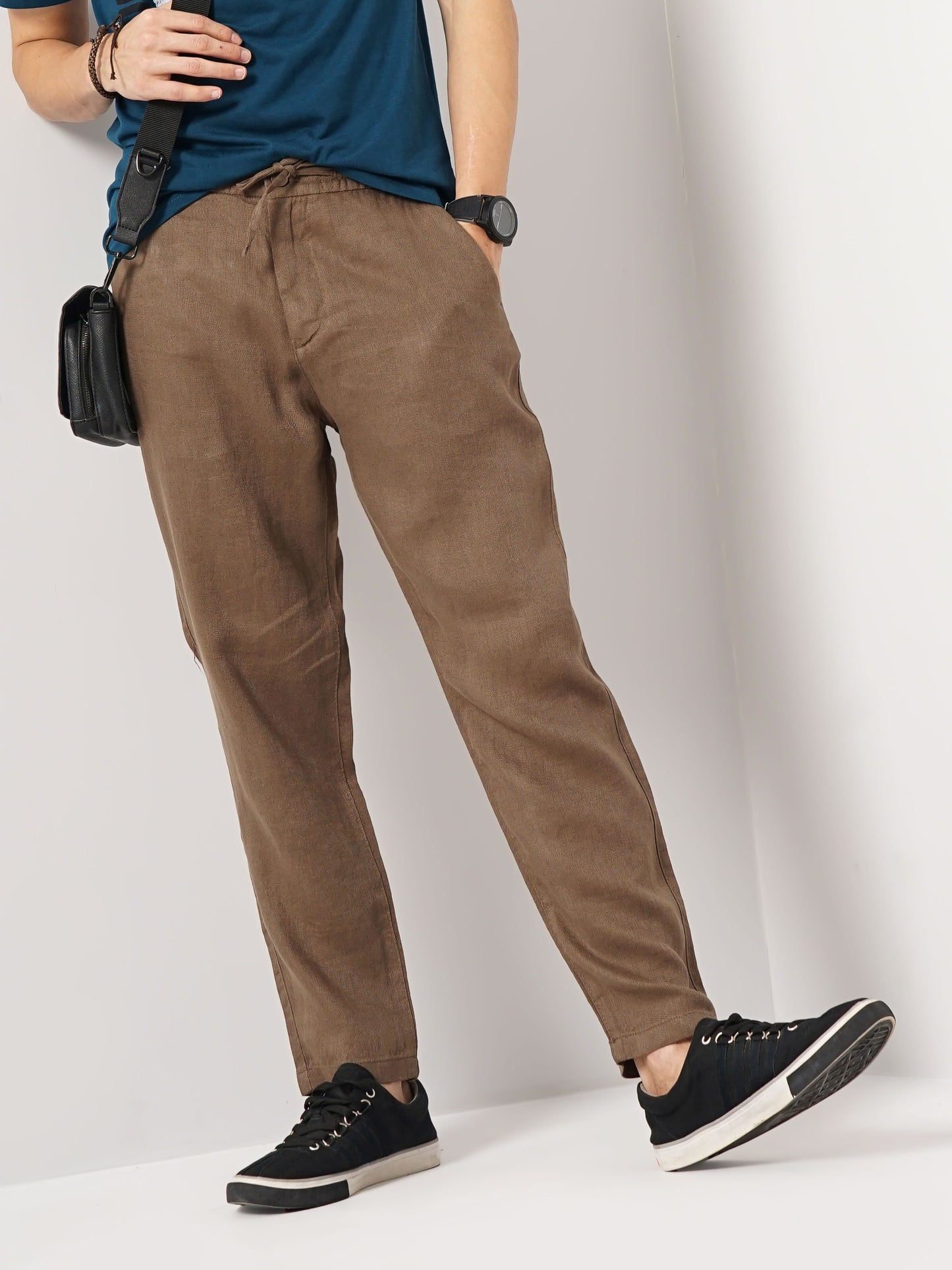 Brown Regular Fit Linen Pants