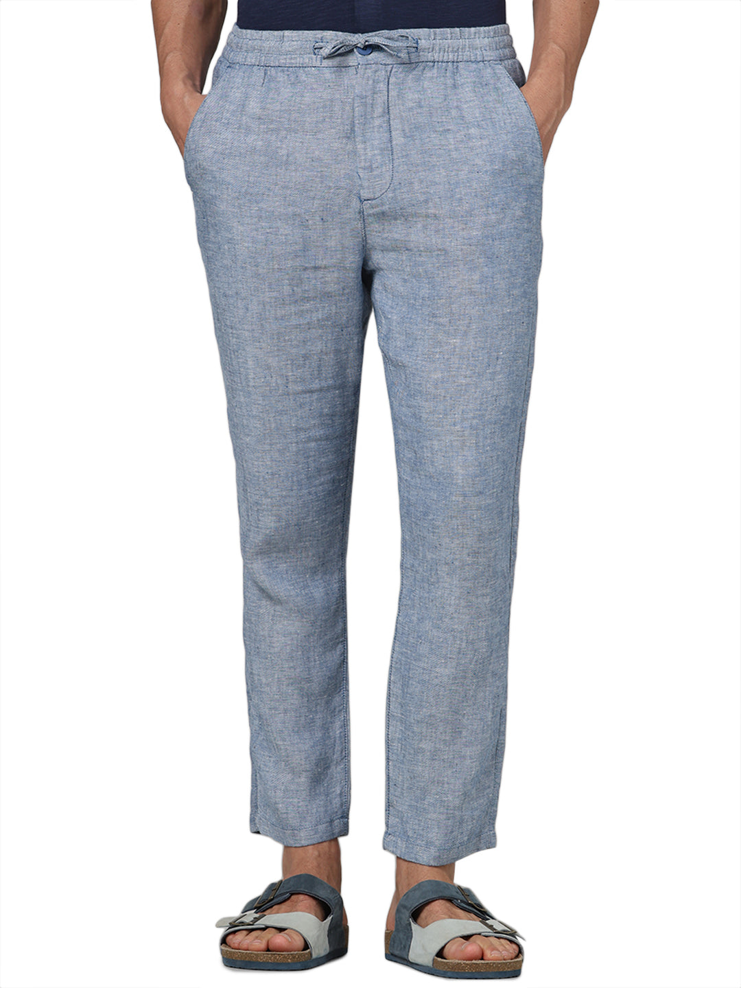 Blue Regular Fit Linen Pants