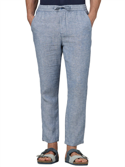 Blue Regular Fit Linen Pants