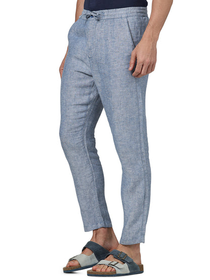 Blue Regular Fit Linen Pants