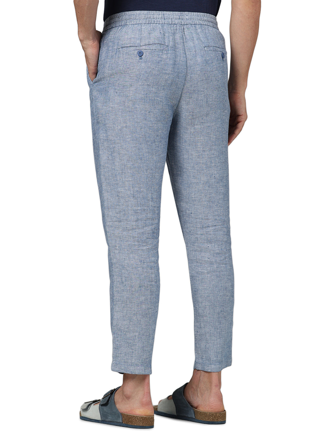 Blue Regular Fit Linen Pants