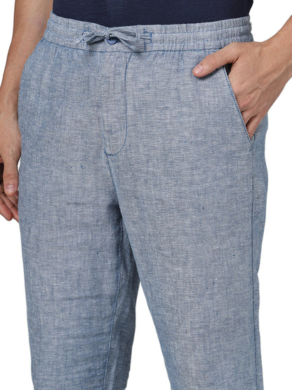 Blue Regular Fit Linen Pants