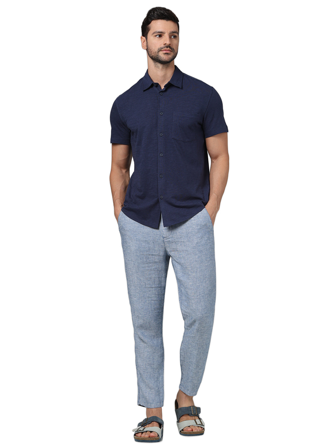 Blue Regular Fit Linen Pants