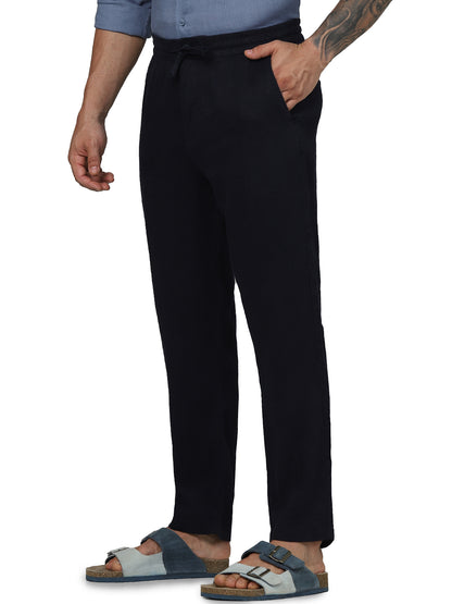 Navy Blue Regular Fit Linen Pants