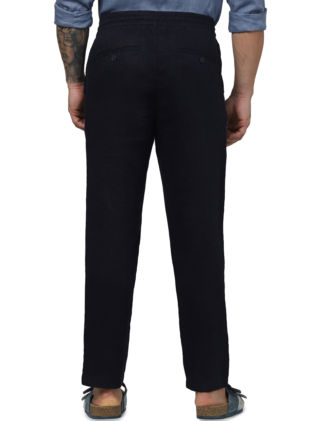 Navy Blue Regular Fit Linen Pants