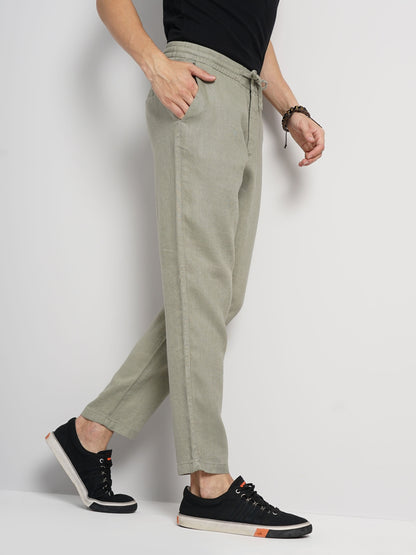 Green Regular Fit Linen Pants