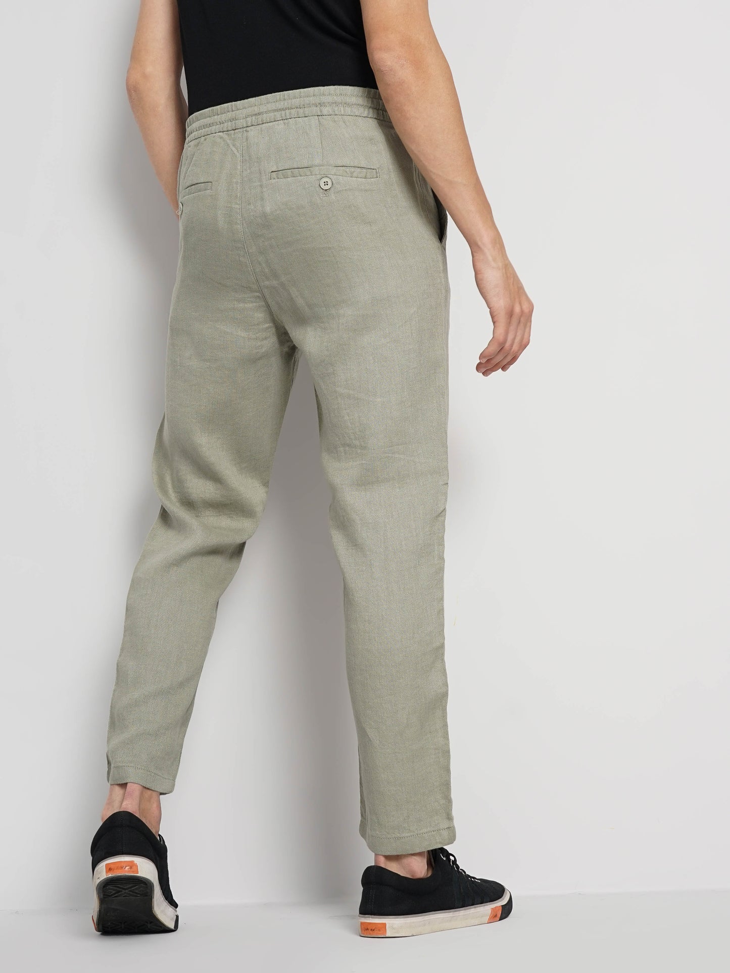 Green Regular Fit Linen Pants