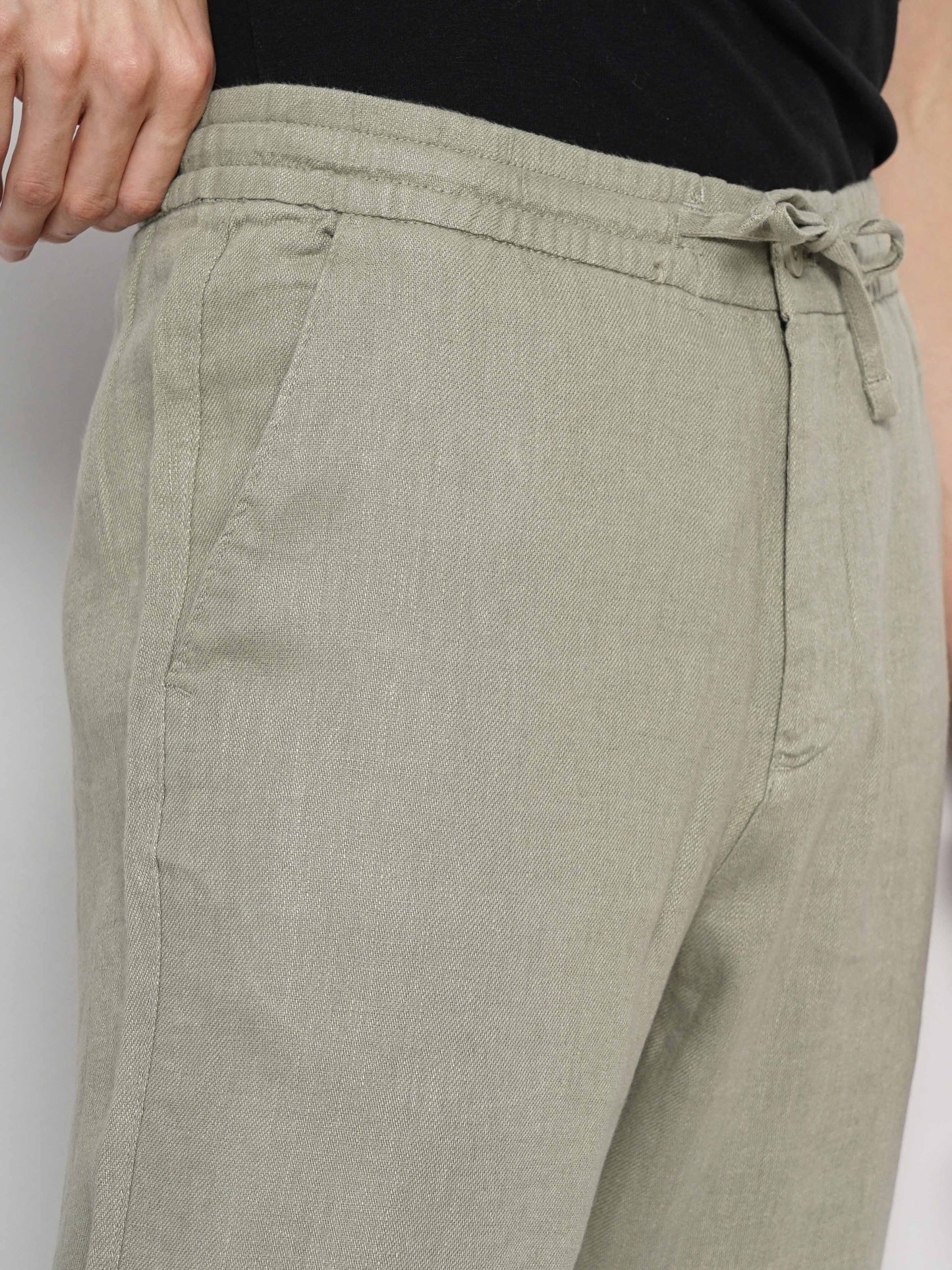 Green Regular Fit Linen Pants