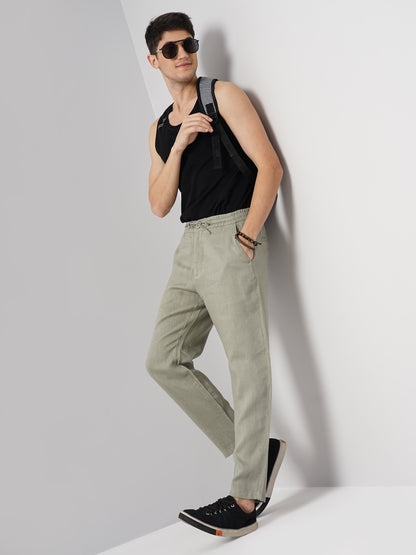 Green Regular Fit Linen Pants