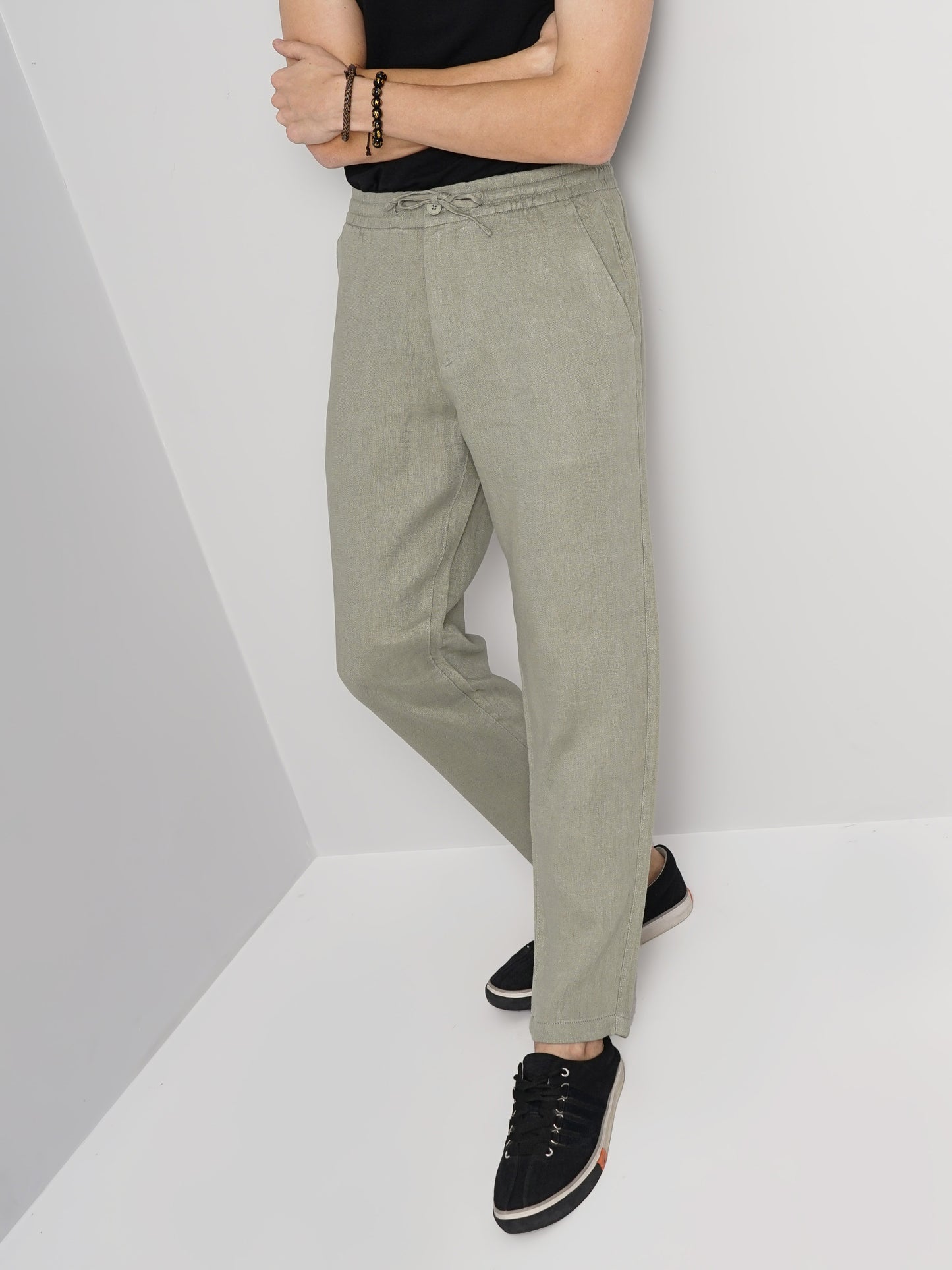 Green Regular Fit Linen Pants