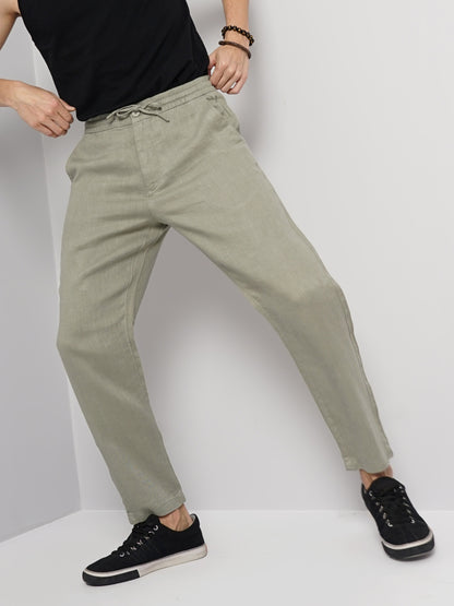 Green Regular Fit Linen Pants