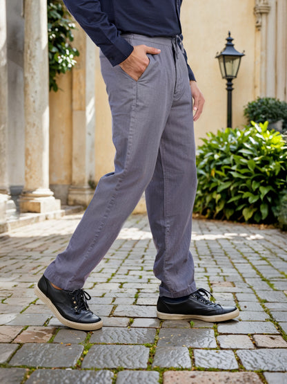 Celio* Linen Straight Fit Grey Casual Trouser