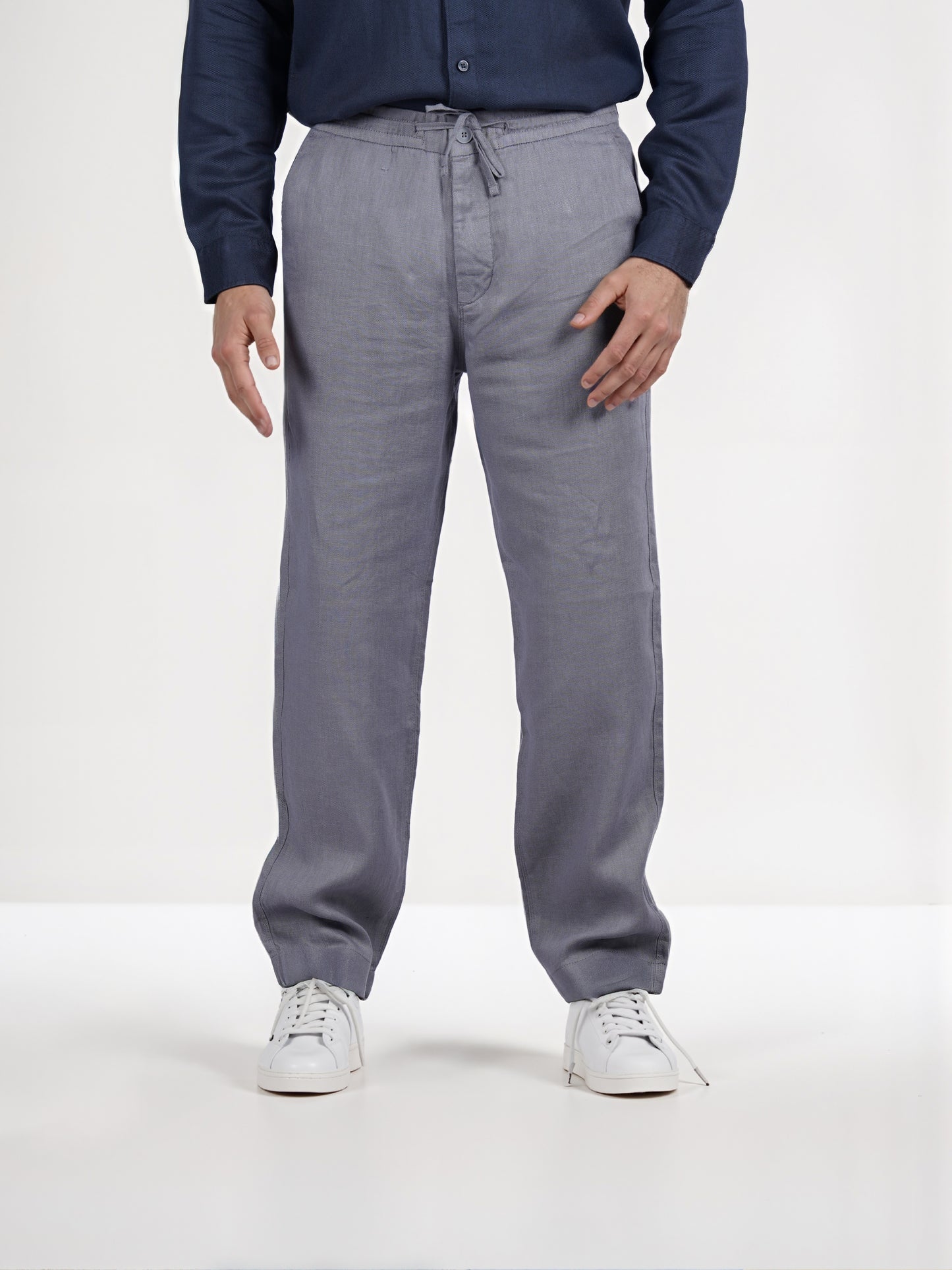 Celio* Linen Straight Fit Grey Casual Trouser