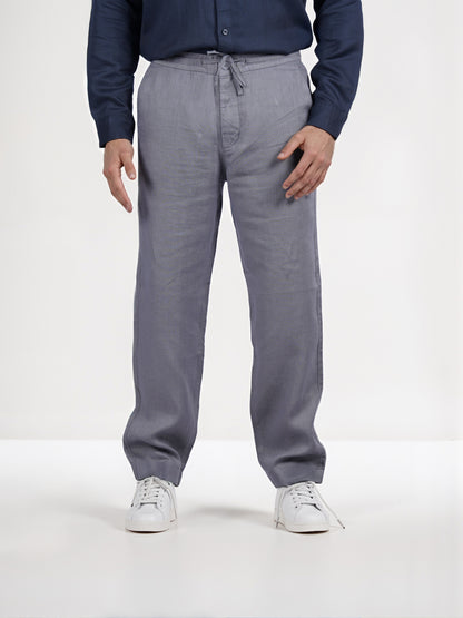 Celio* Linen Straight Fit Grey Casual Trouser
