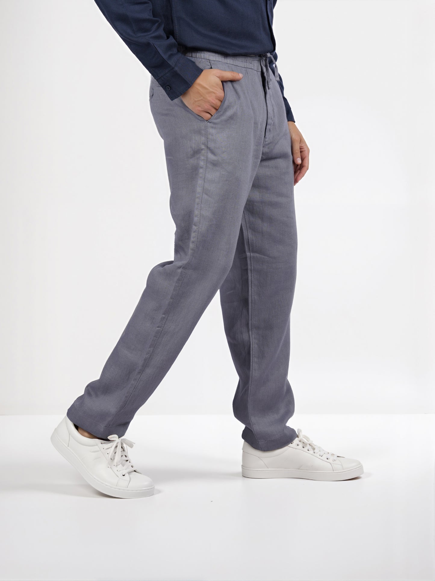 Celio* Linen Straight Fit Grey Casual Trouser