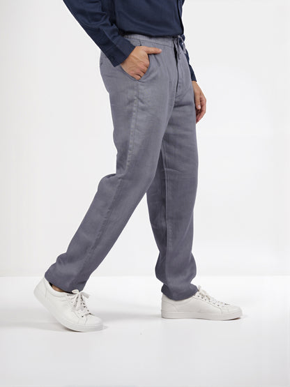 Celio* Linen Straight Fit Grey Casual Trouser