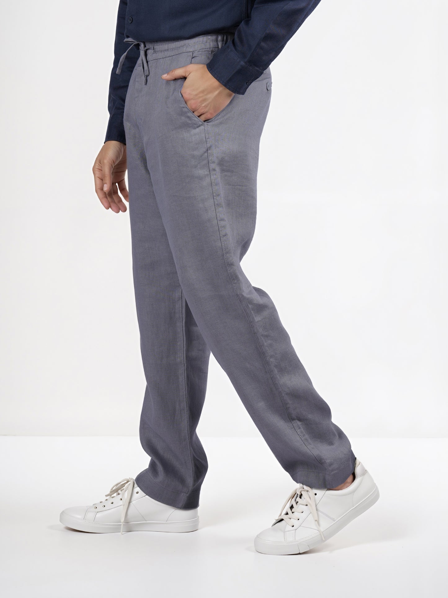 Celio* Linen Straight Fit Grey Casual Trouser