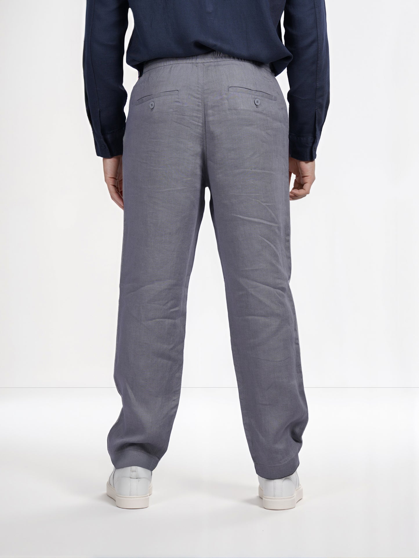 Celio* Linen Straight Fit Grey Casual Trouser