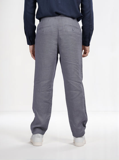 Celio* Linen Straight Fit Grey Casual Trouser