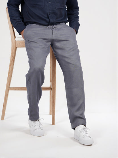 Celio* Linen Straight Fit Grey Casual Trouser
