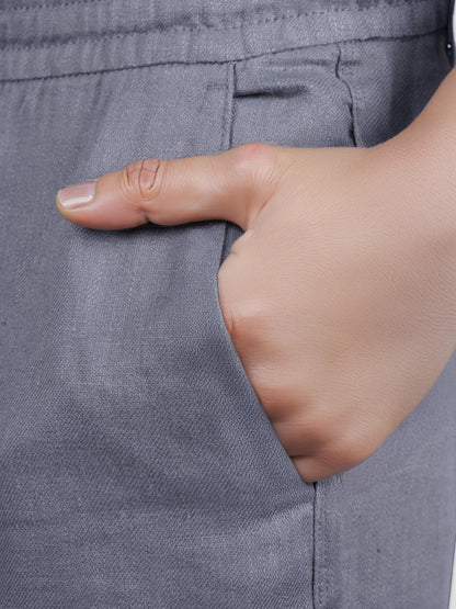 Celio* Linen Straight Fit Grey Casual Trouser