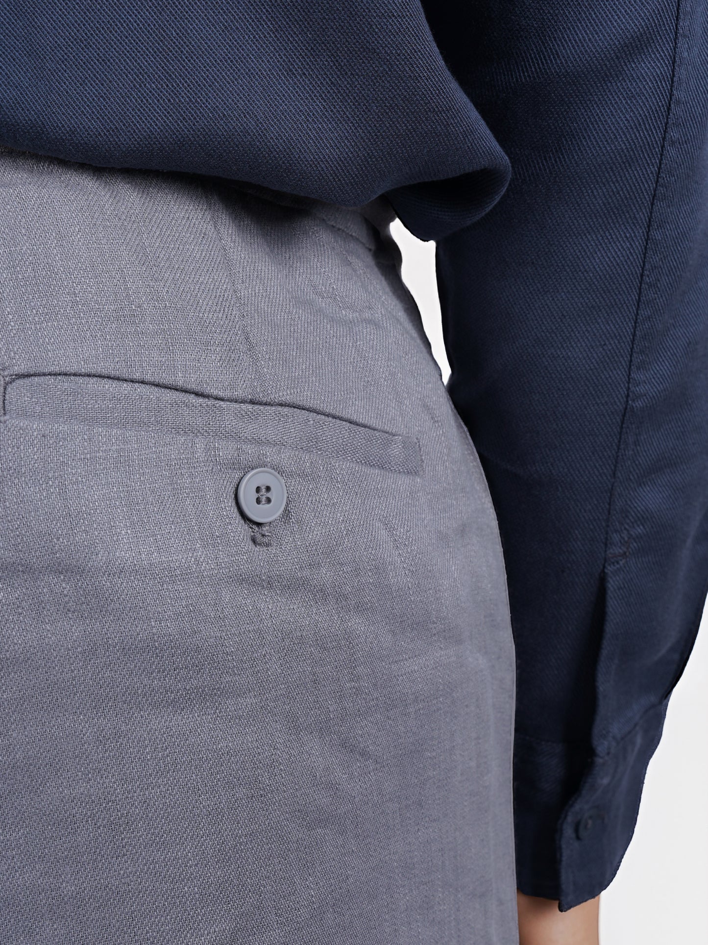 Celio* Linen Straight Fit Grey Casual Trouser