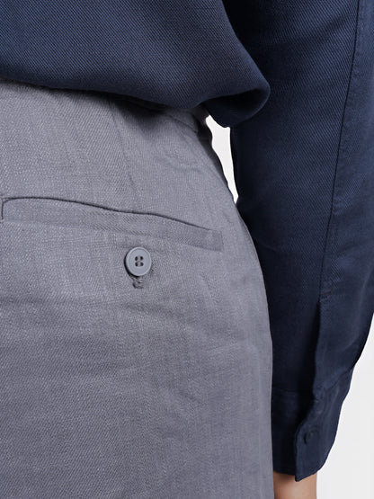 Celio* Linen Straight Fit Grey Casual Trouser