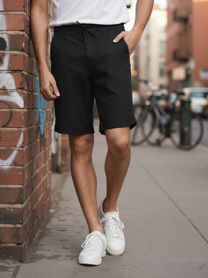 Celio* Men Black Solid Bermuda Fit Linen Shorts
