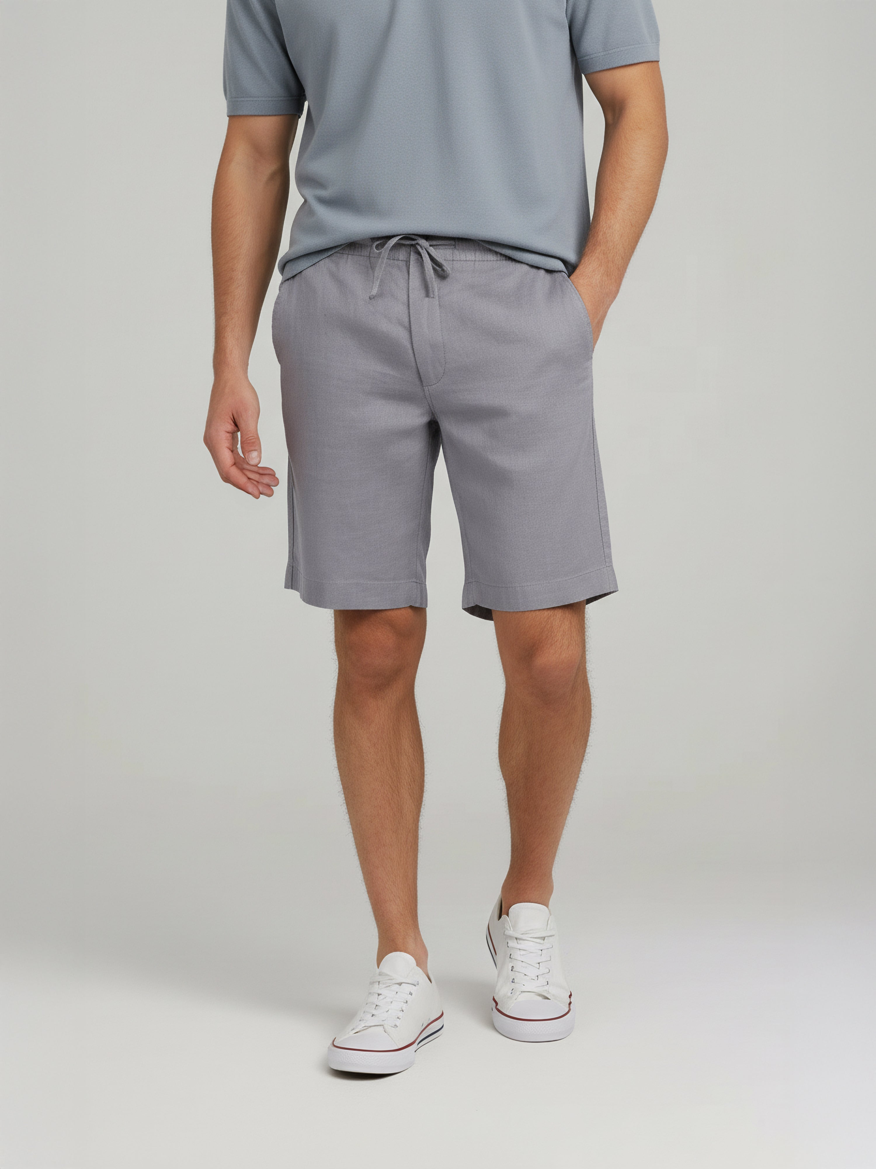 Celio Men Grey Solid Loose Fit Linen Shorts
