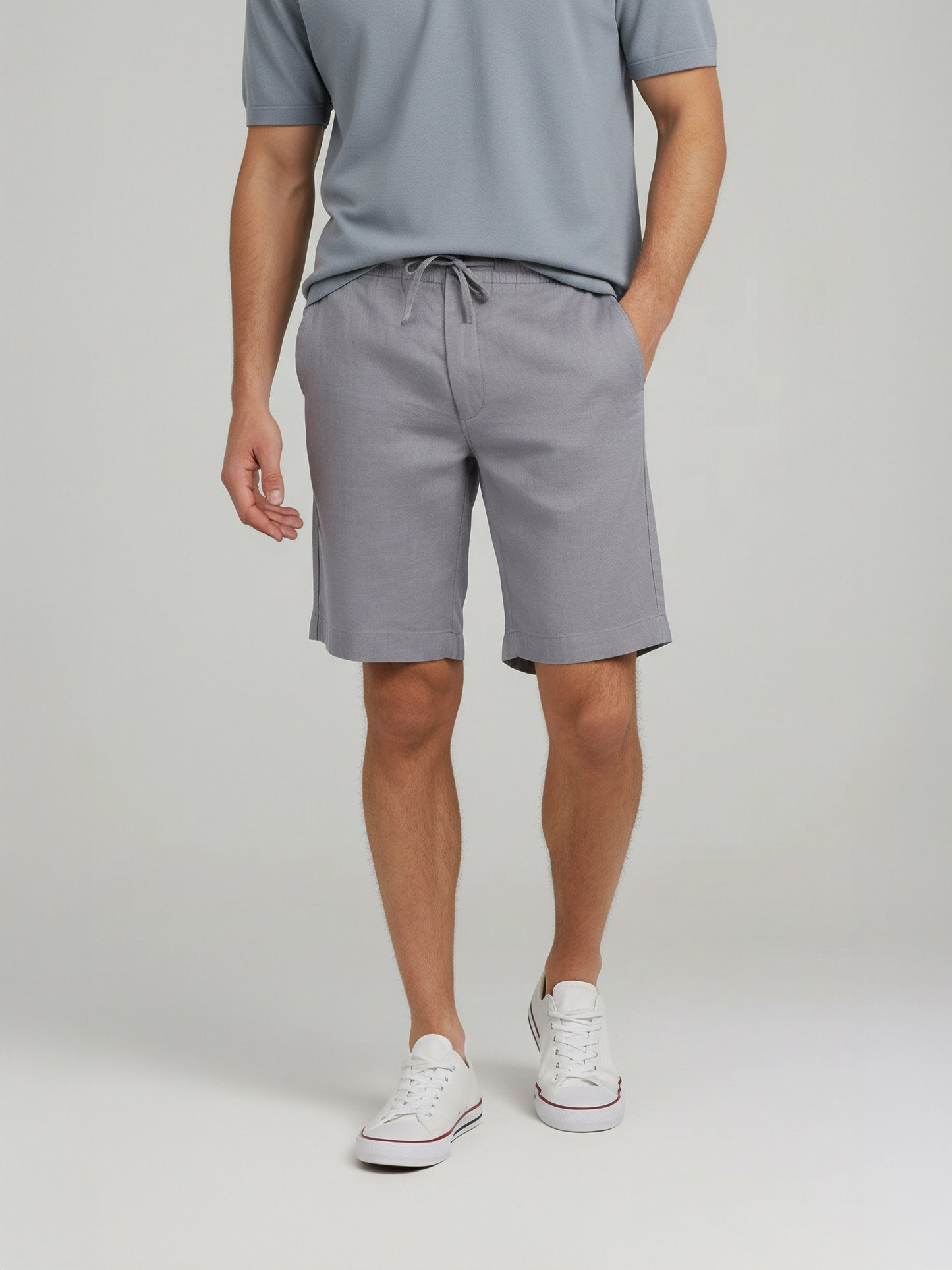 Celio Men Grey Solid Bermuda Linen Shorts