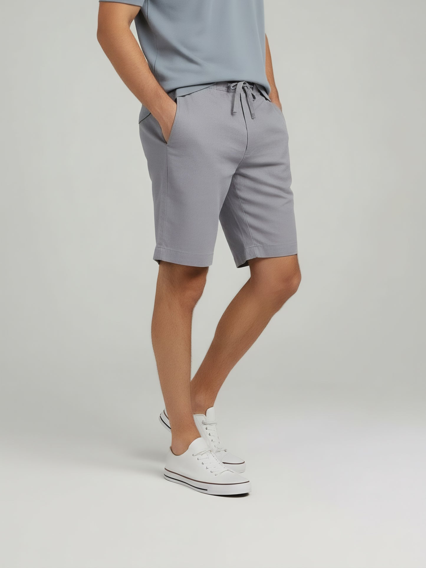 Celio Men Grey Solid Bermuda Linen Shorts