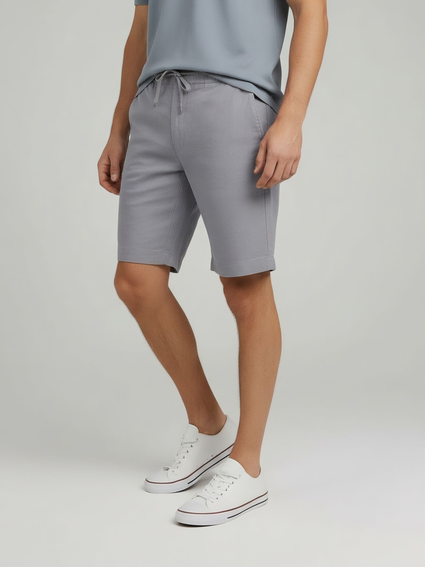 Celio Men Grey Solid Bermuda Linen Shorts