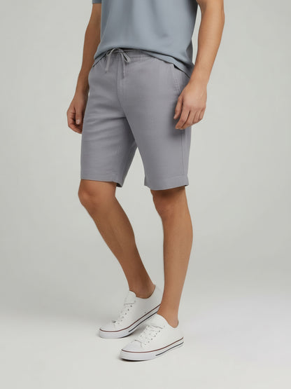Celio Men Grey Solid Bermuda Linen Shorts